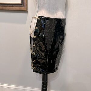 Hera collection celebrity faux leather gold chain mini skirt NWT L